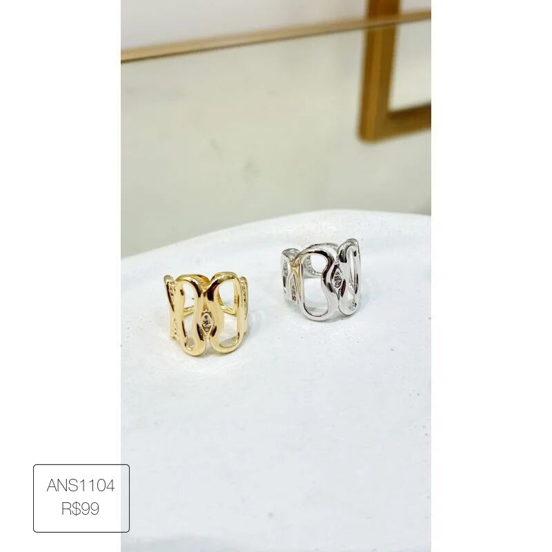 Anel Triplo Orvalho Organico Com 5 Zircs Mon Amour Dourado